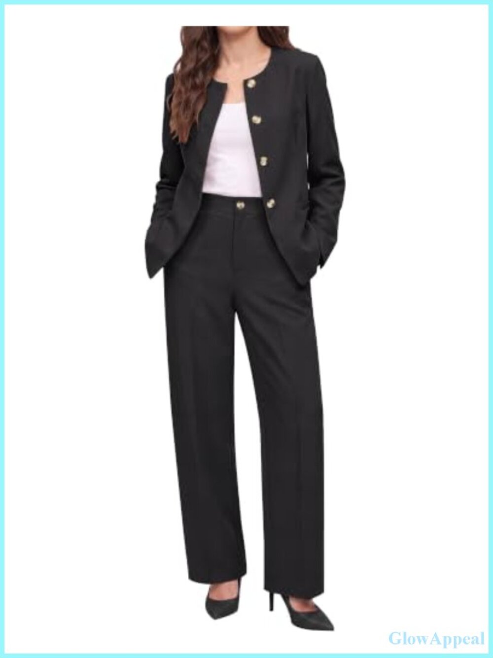 luvamia Women's 2 Piece Pantsuit Set Long Sleeve Collarless Blazer Wide Leg